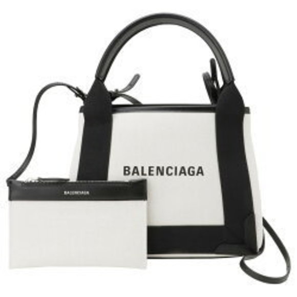 Balenciaga Navy Blue Cabas Canvas Shoulder Bag Tote Pouch Black AJ - Picture 1 of 3